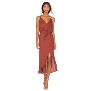Joie Rust Tanika Twisted Front Wrap Slip Midi Dress M